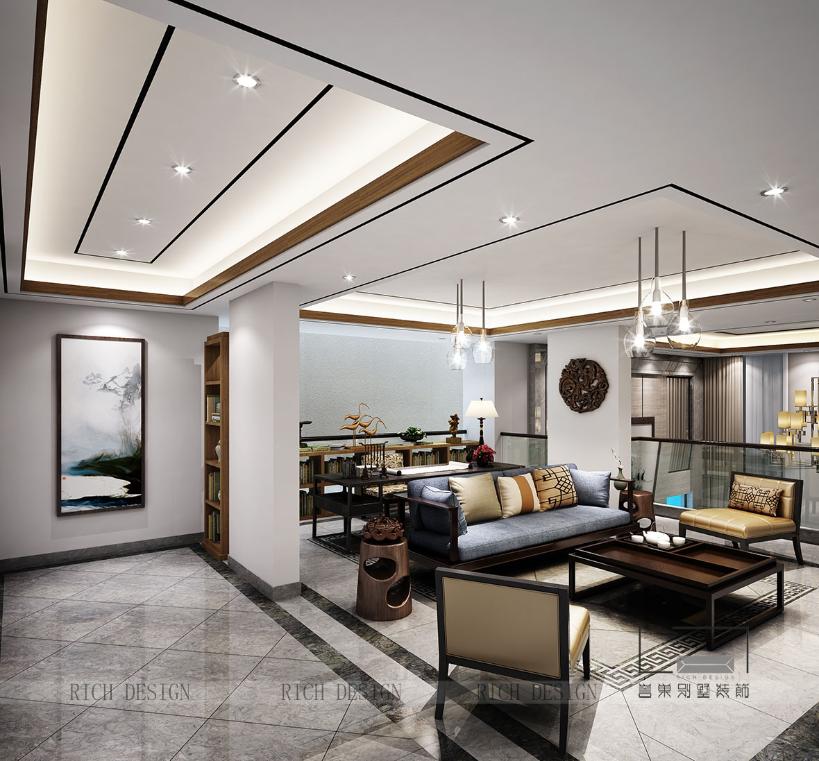 圣莫麗斯中式二樓客廳裝飾 圣莫麗斯中式二樓客廳裝飾效果圖