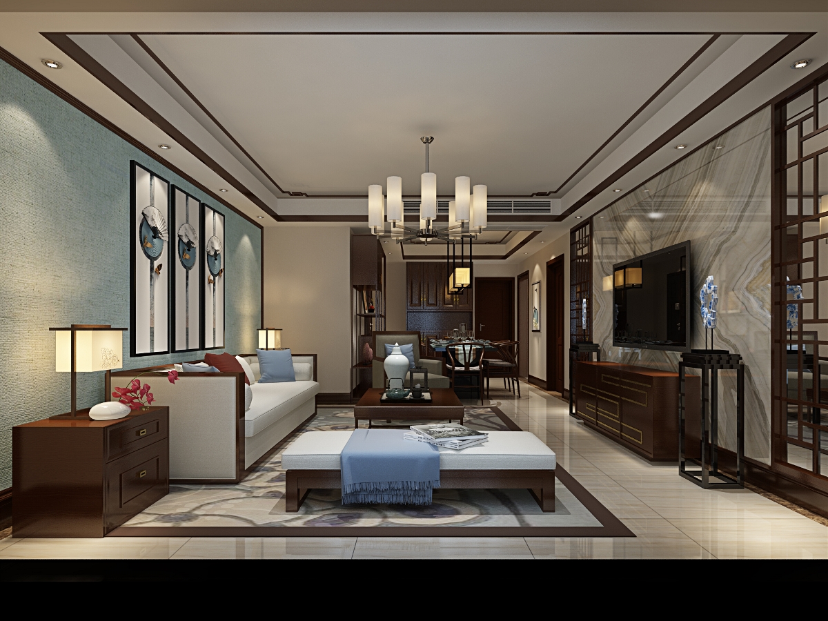 中式別墅客廳裝潢效果圖